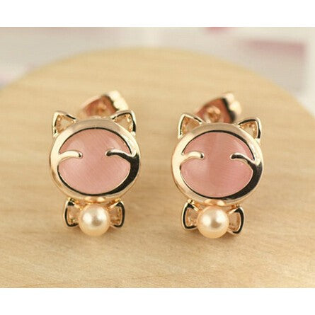 Kitty Bowknot Pearl Earrings