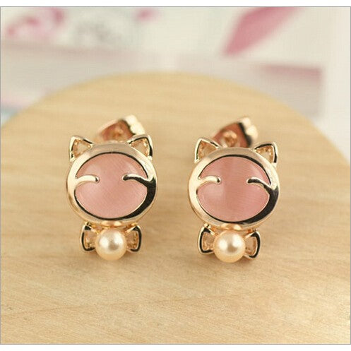Kitty Bowknot Pearl Earrings